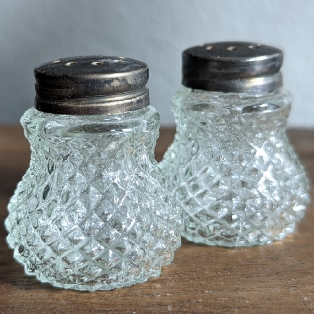 Antique Mini Glass Salt and Pepper Shakers